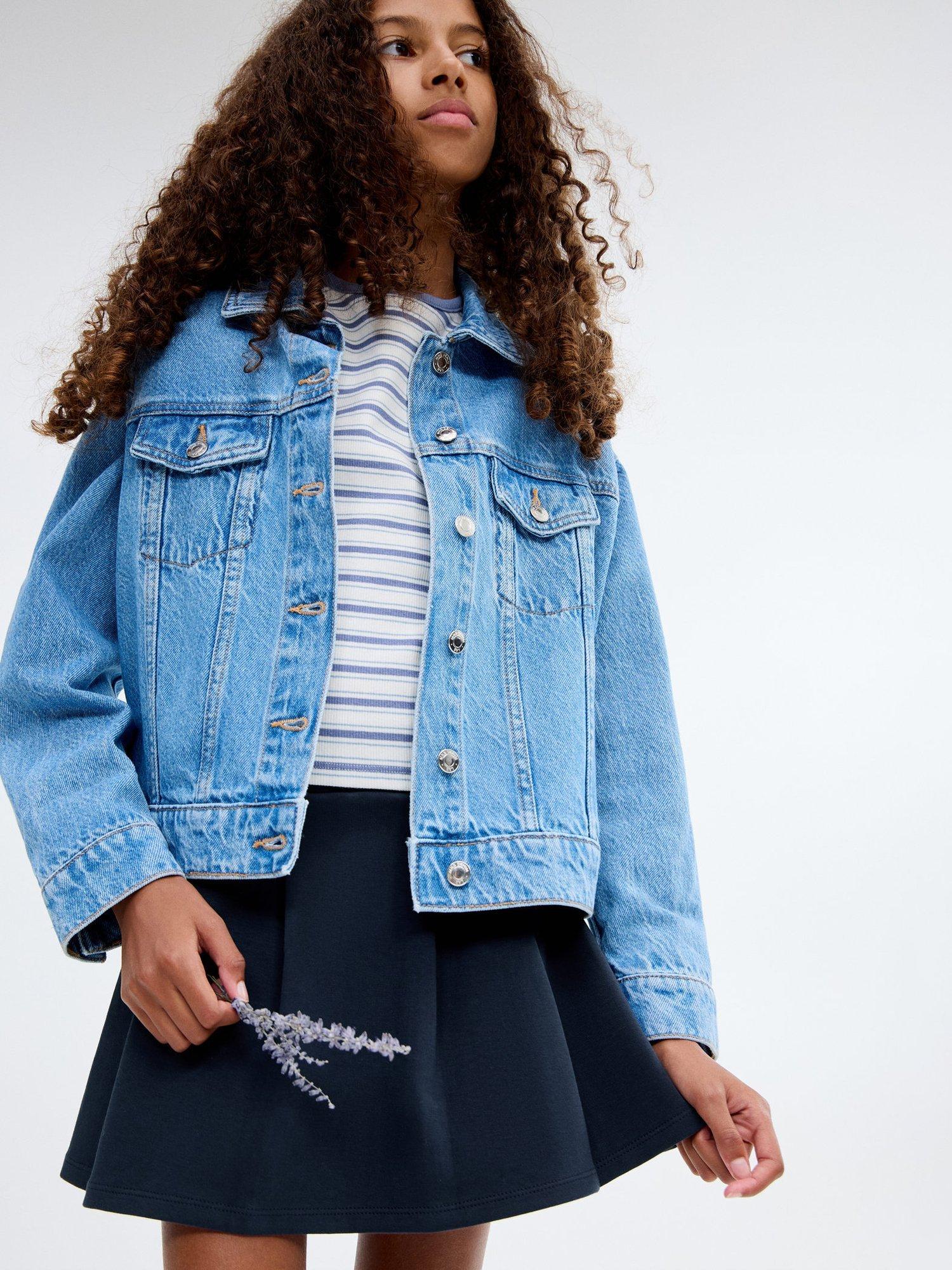 Product image 6 of 7, which shows Mango Kids' Cotton Blend Folded Tab Skirt, Navy, 11-12 years