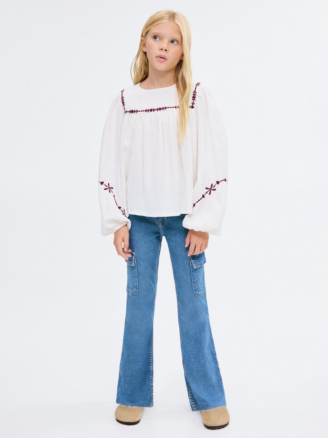 Product image 1 of 6, which shows Mango Kids' Cargo Jeans, Open Blue, 10 years