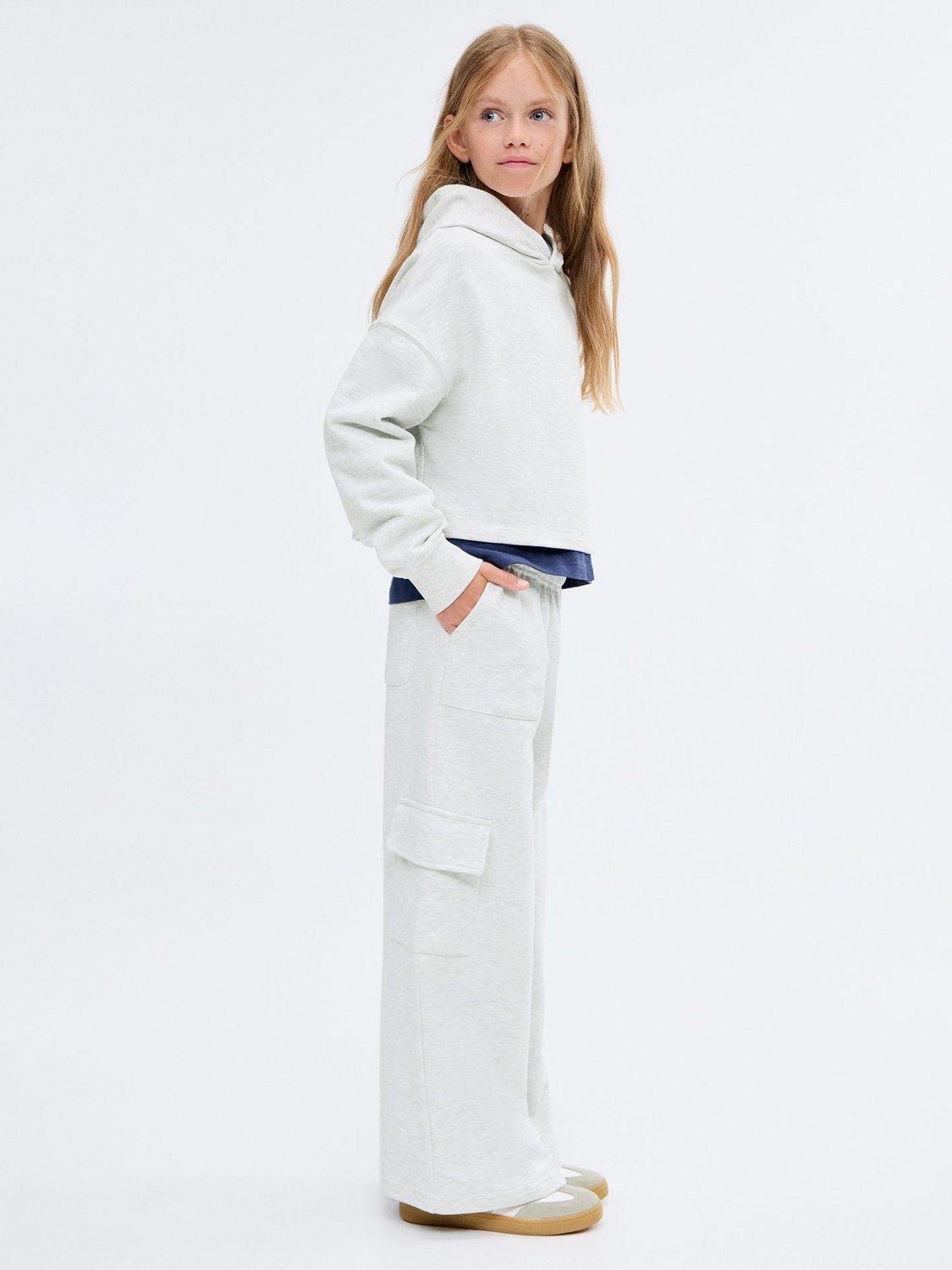 Product image 1 of 5, which shows Mango Kids' Cotton Cargo Trousers, Light Pastel Grey, 10 years
