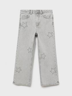 Mango Kids' Chelsea Embellished Wide Leg Jeans, Open Grey, Open Grey