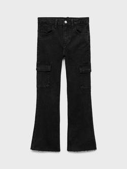 Mango Kids' Denim Frayed Cargo Jeans, Open Grey