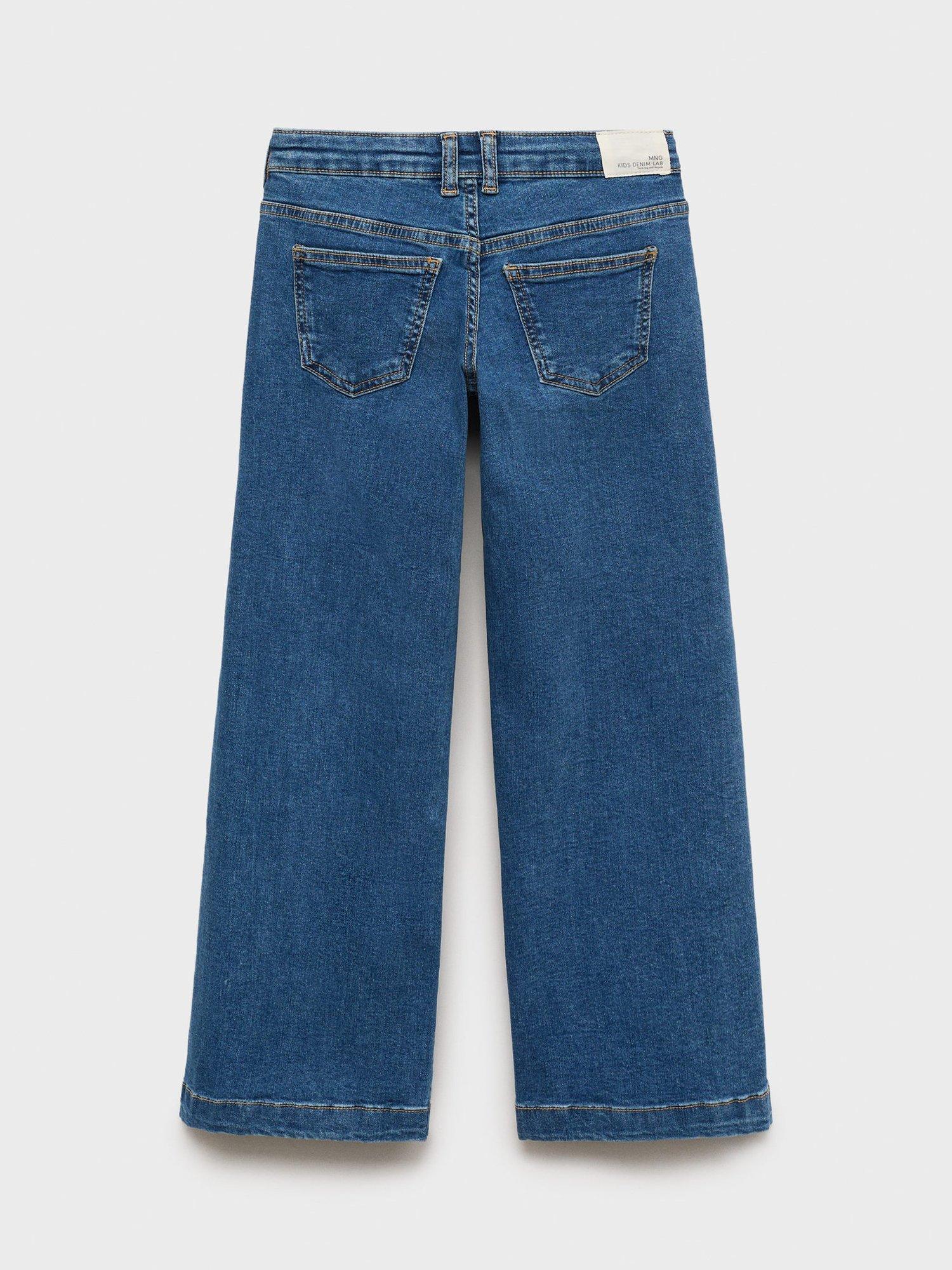 Product image 3 of 5, which shows Mango Kids' Low Rise Wide Leg Studded Jeans, Open Blue, 10 years
