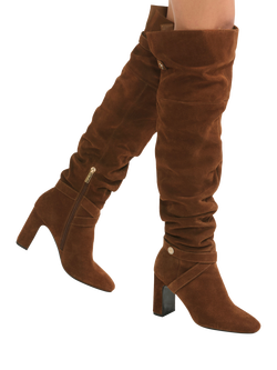 Carvela Jackpot Slouch Suede Knee High Boots, Mid Brown - view 2, Mid Brown