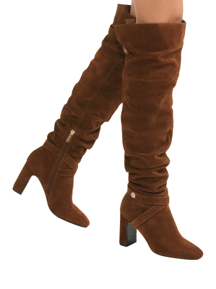 Carvela Jackpot Slouch Suede Knee High Boots, Mid Brown - view 2, Mid Brown