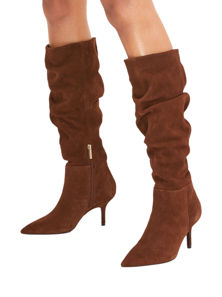 Carvela Spirit Slouch Suede Calf Boots, Mid Brown - view 2, Mid Brown