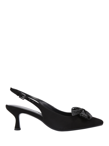 KG Kurt Geiger Tilly Bow Gem Kitten Heel Court Shoes, Black, Black