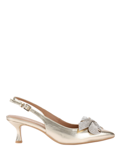 KG Kurt Geiger Tilly Bow Gem Kitten Heel Court Shoes, Gold, Gold