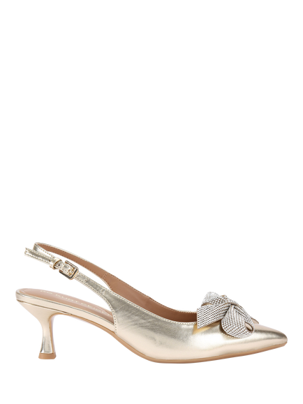 KG Kurt Geiger Tilly Bow Gem Kitten Heel Court Shoes, Gold, Gold