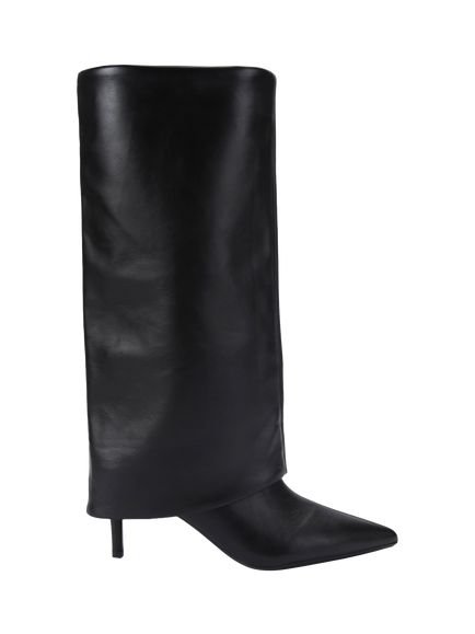 KG Kurt Geiger Fate Faux Leather Fold Over Knee Boots, Black, Black