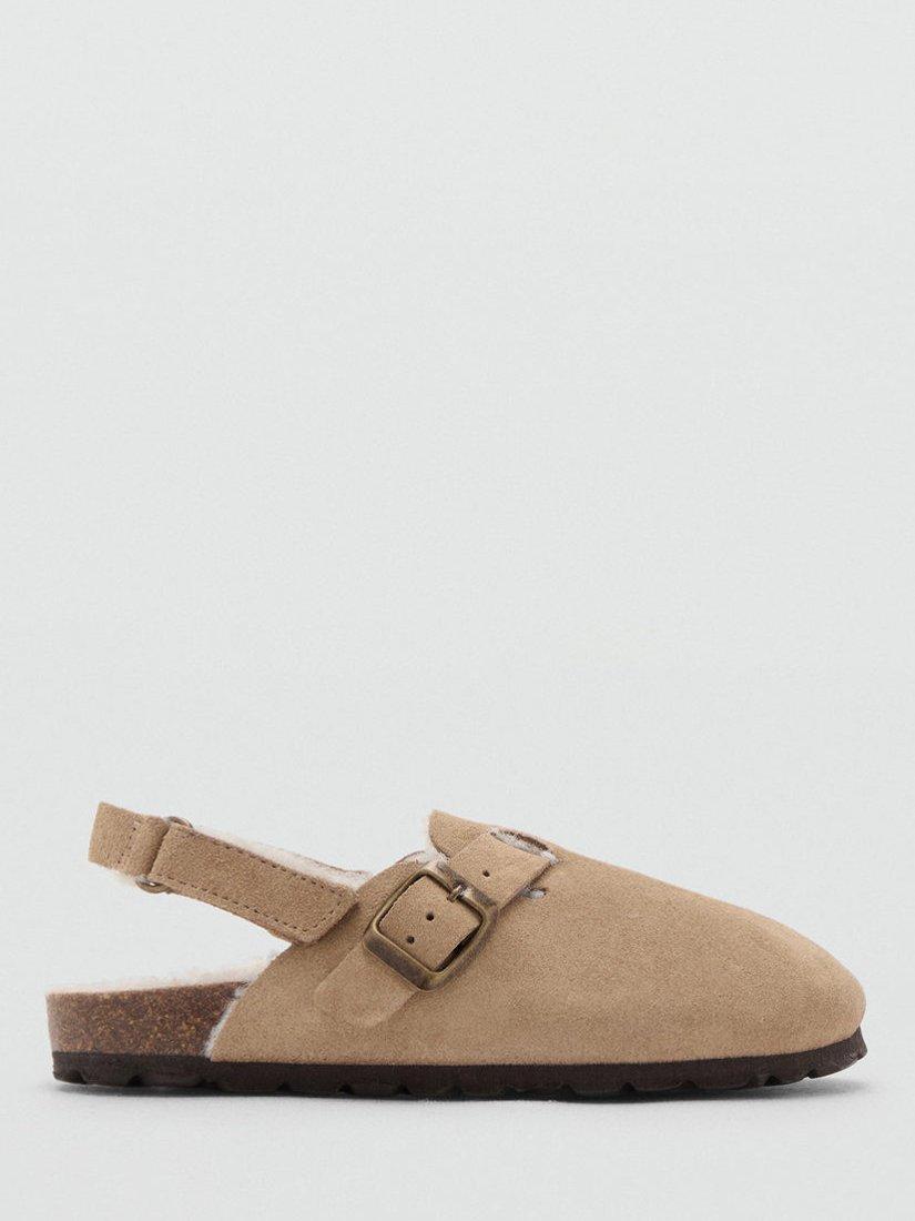 Product image 1 of 5, which shows Mango Kids' Bio Leather Buckle Mules, Pastel Brown, 1