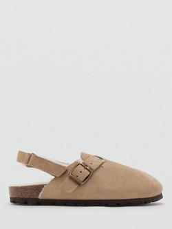 Mango Kids' Bio Leather Buckle Mules, Pastel Brown, Pastel Brown