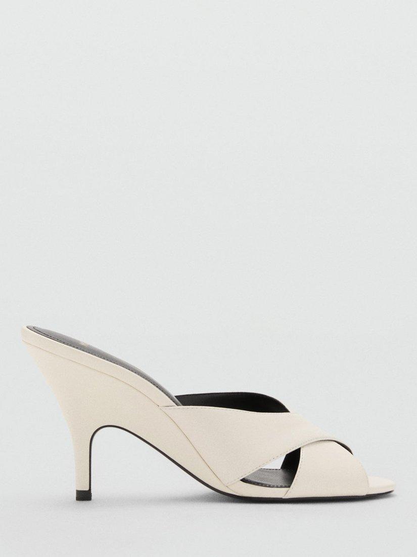 Product image 1 of 4, which shows Mango Dominic Leather Cross Strap Heeled Sandals, Light Beige, 4