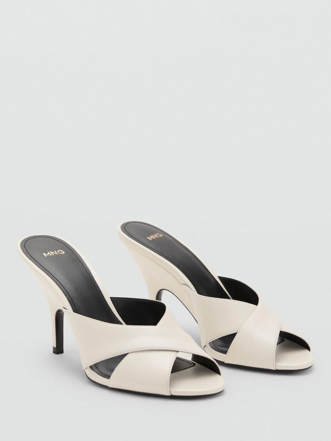 Product image 2 of 4, which shows Mango Dominic Leather Cross Strap Heeled Sandals, Light Beige, 4