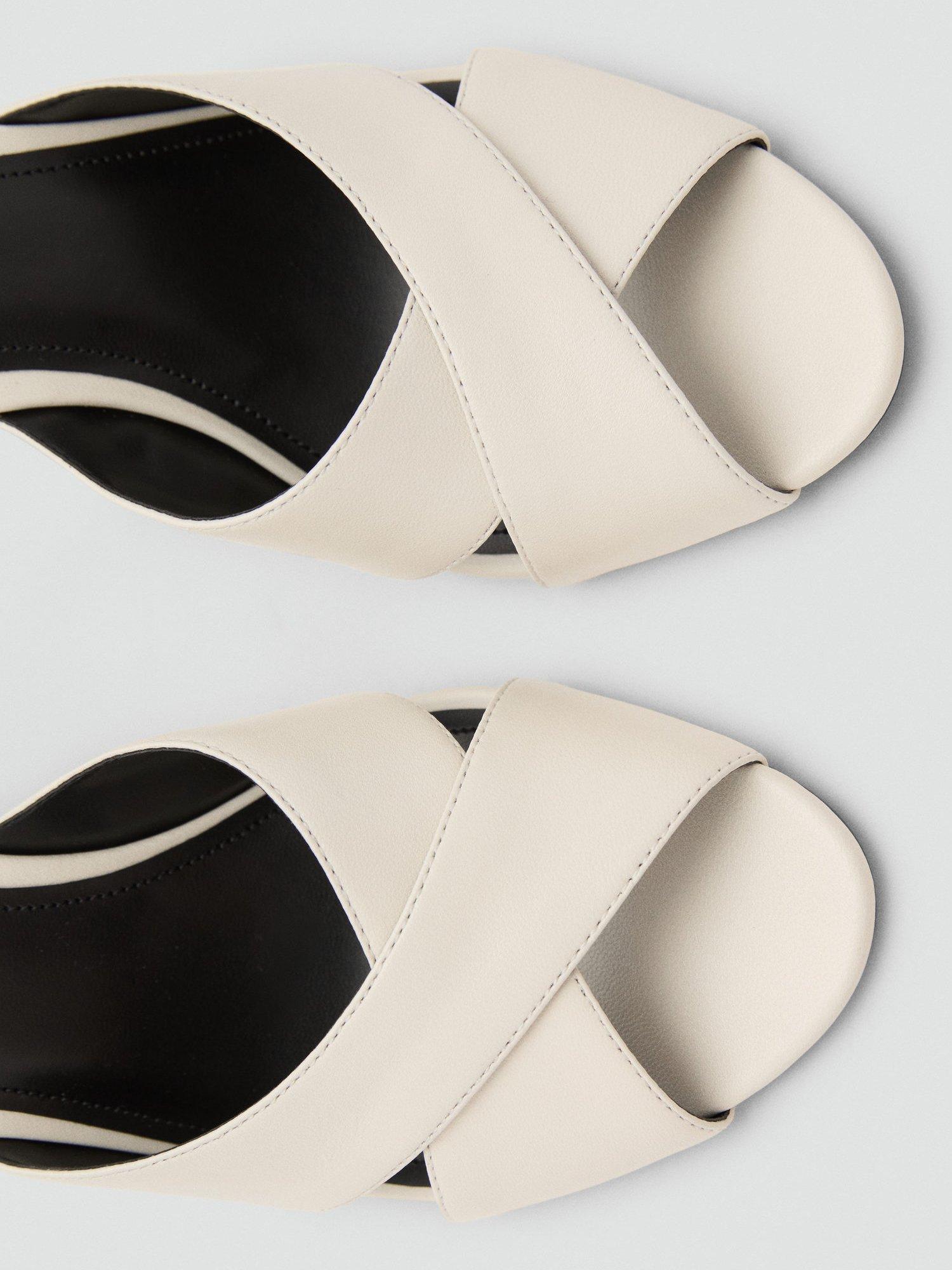 Product image 4 of 4, which shows Mango Dominic Leather Cross Strap Heeled Sandals, Light Beige, 4