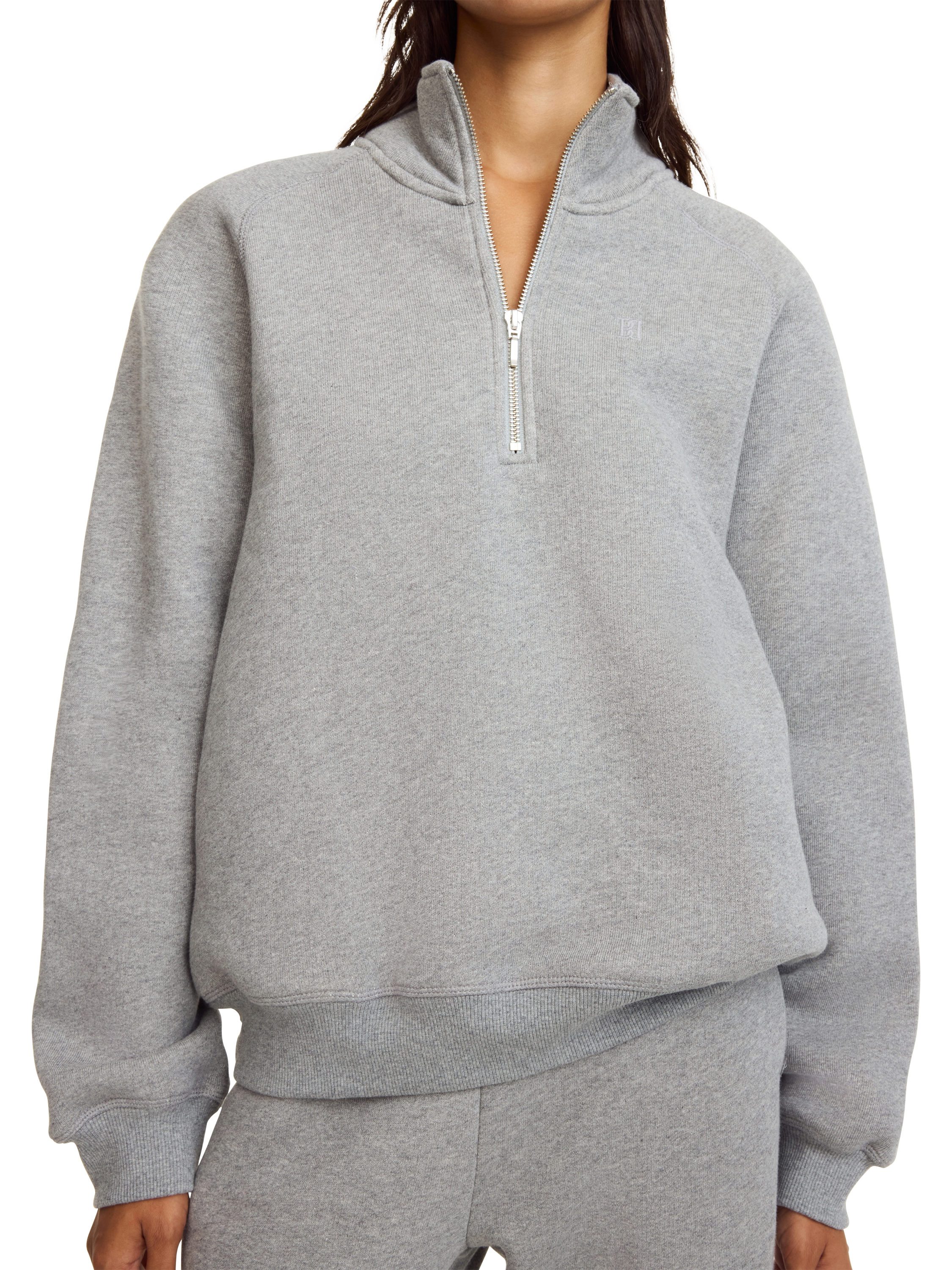 Product image 1 of 3, which shows By Malene Birger Lipa 1/2 Zip Sweatshirt, Grey, XS