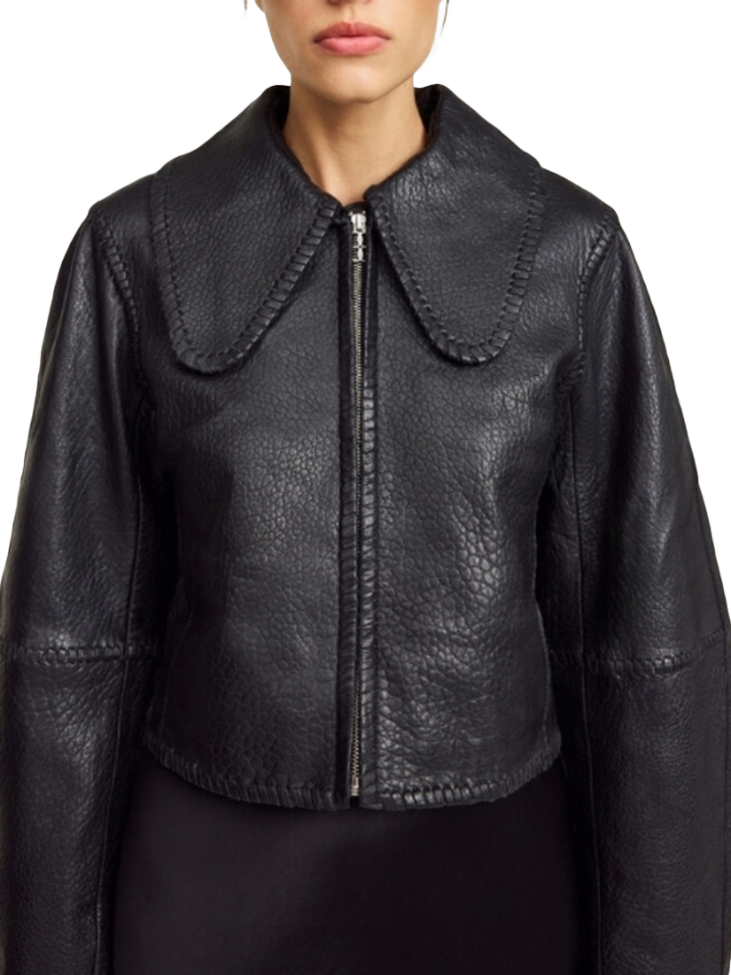 Product image 1 of 2, which shows By Malene Birger Rowani Crop Leather Jacket, Black, XS