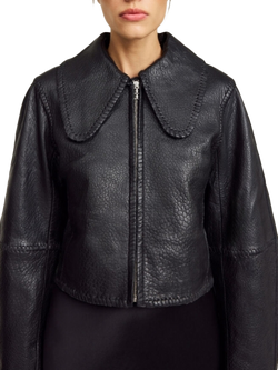 By Malene Birger Rowani Crop Leather Jacket, Black, Black