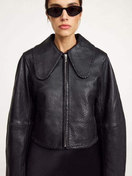 By Malene Birger Rowani Crop Leather Jacket, Black, Black