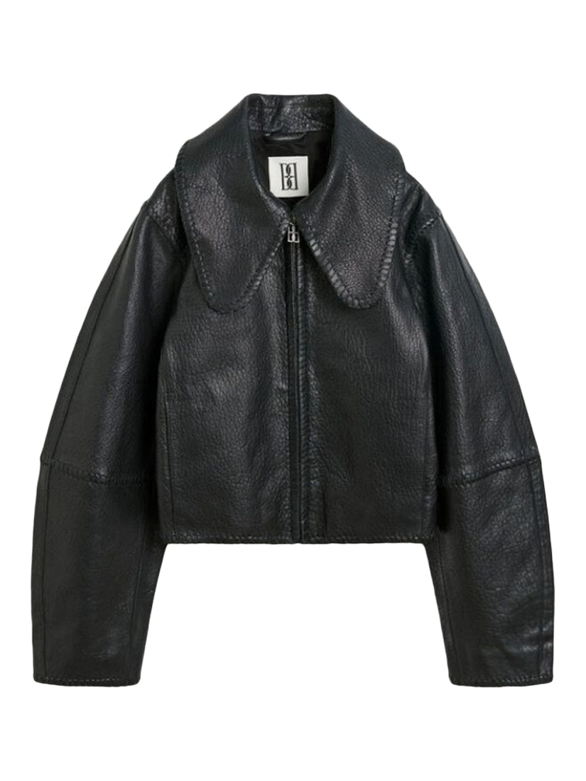 Product image 2 of 2, which shows By Malene Birger Rowani Crop Leather Jacket, Black, XS