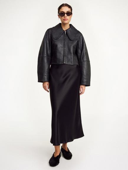 By Malene Birger Rowani Crop Leather Jacket, Black - view 2, Black