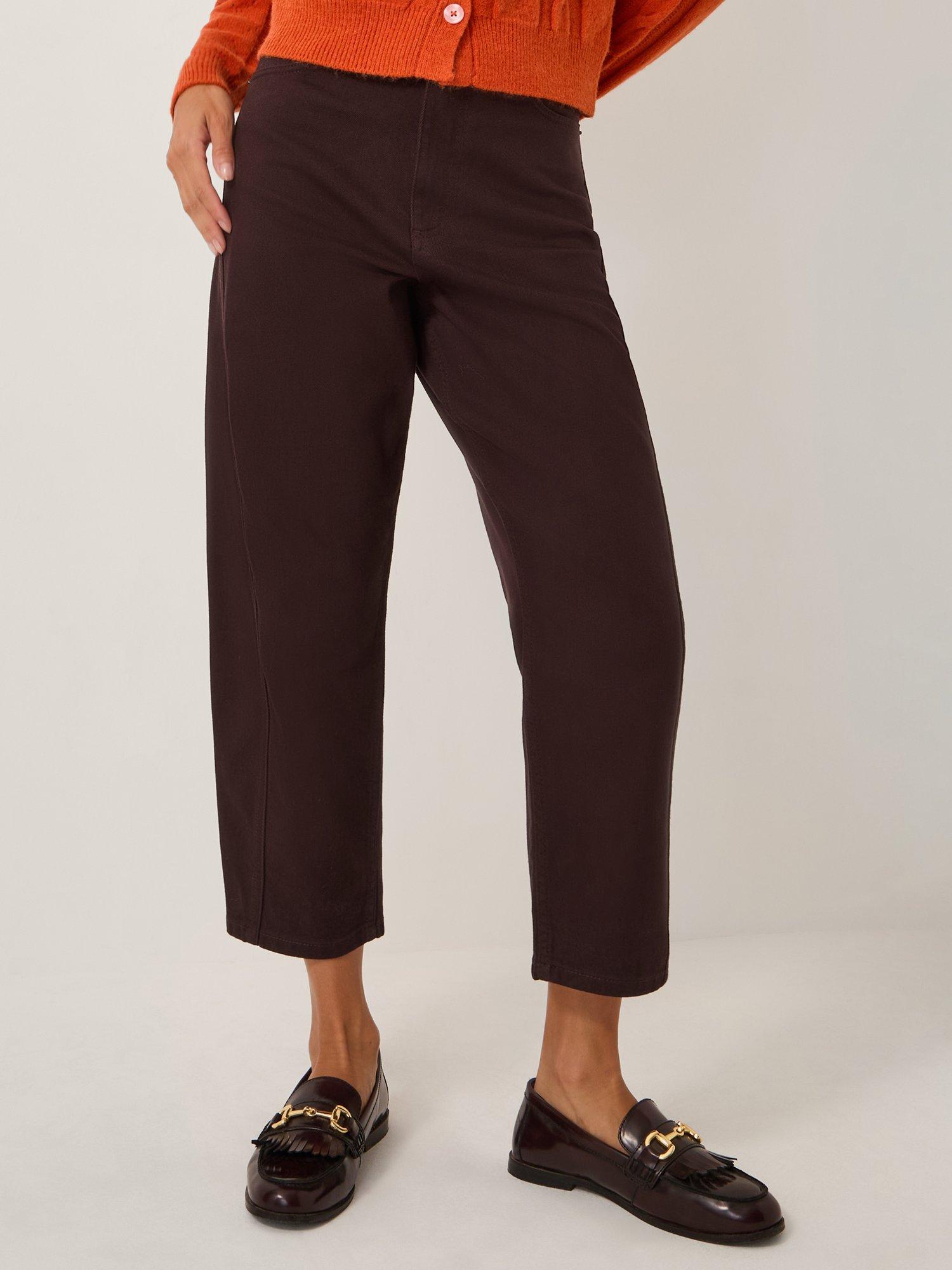 Product image 1 of 5, which shows Monsoon Leah Barrel Jeans, Chocolate, 18