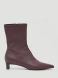 HUSH Leather Sock Heeled Boots, Wine Red