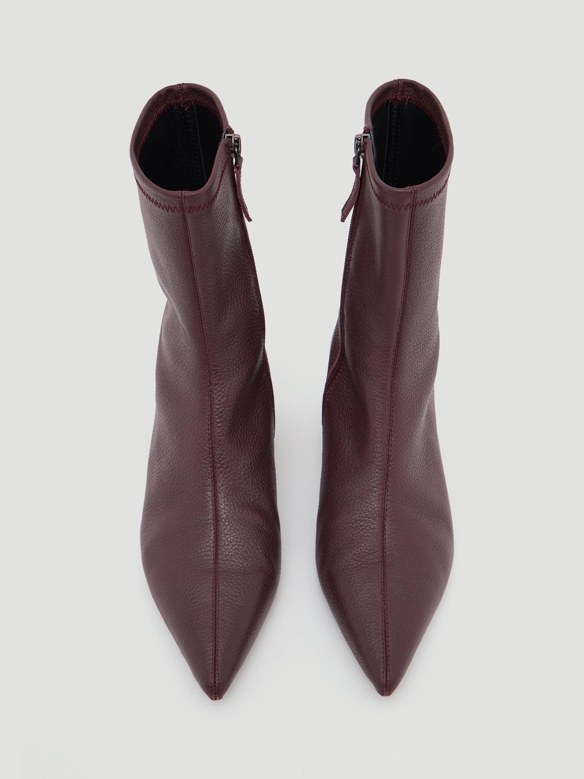 Product image 2 of 5, which shows HUSH Leather Sock Heeled Boots, Wine Red, 6