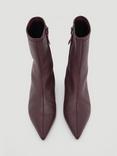 HUSH Leather Sock Heeled Boots, Wine Red