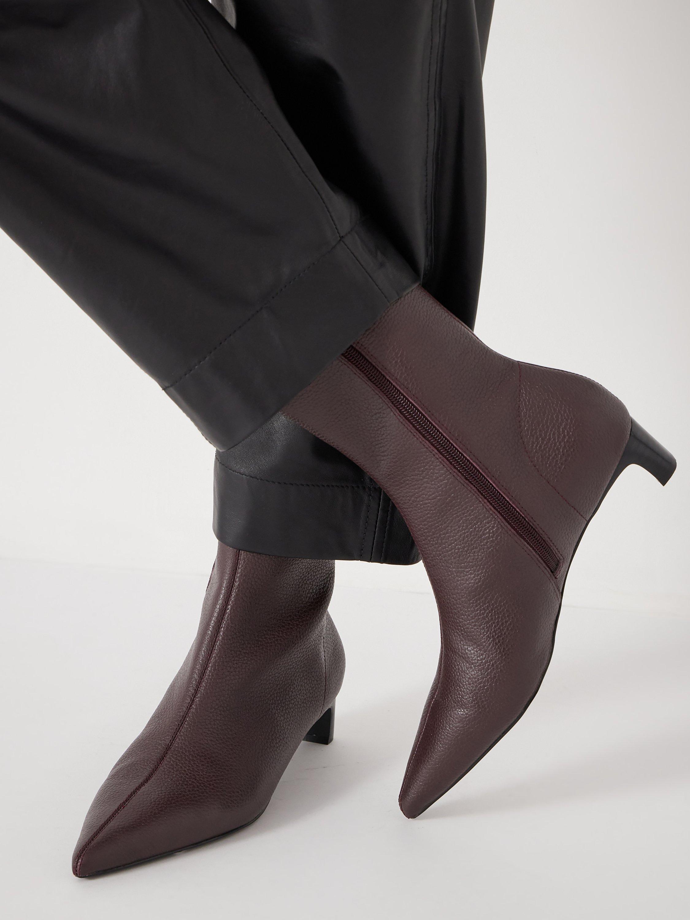 Product image 5 of 5, which shows HUSH Leather Sock Heeled Boots, Wine Red, 6