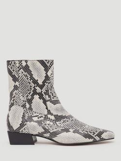 HUSH Leather Snake Print Ankle Boots, Black/White, Black/White