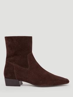 HUSH Suede Square Toe Ankle Boots, Dark Brown, Dark Brown