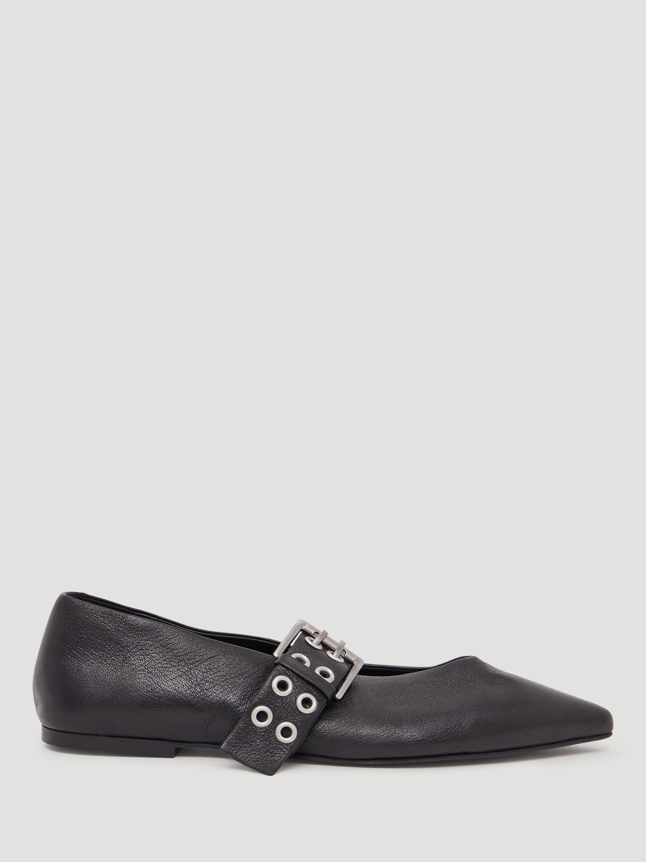 Product image 1 of 5, which shows HUSH Buckle Pointed Flat Shoes, Black, 3