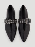 HUSH Buckle Pointed Flat Shoes, Black