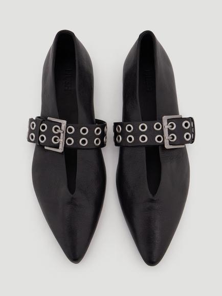 HUSH Buckle Pointed Flat Shoes, Black - view 2, Black