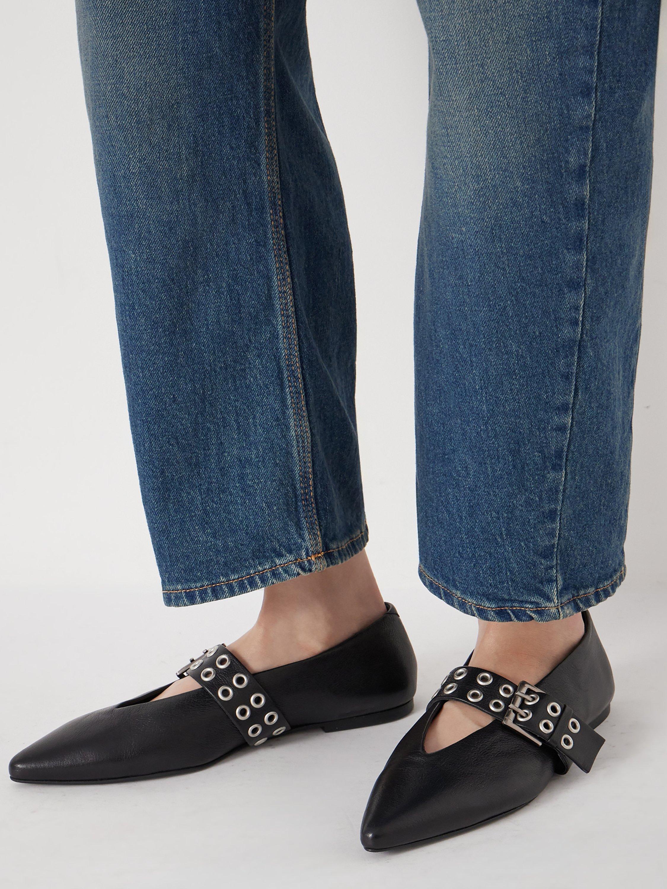 Product image 5 of 5, which shows HUSH Buckle Pointed Flat Shoes, Black, 3
