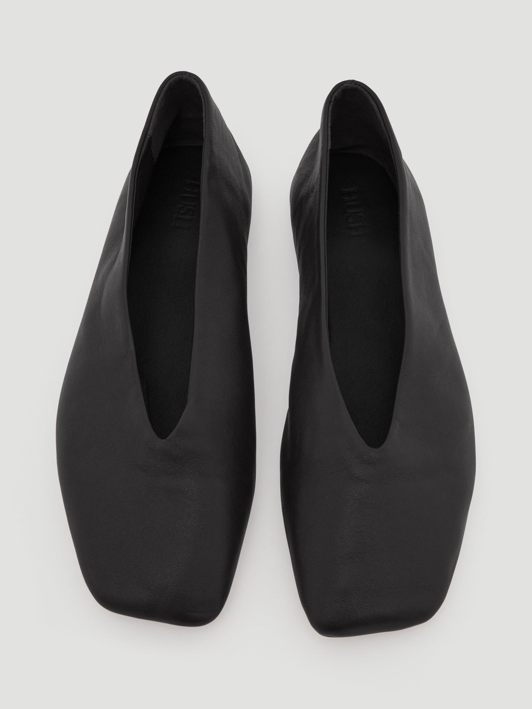 Product image 1 of 5, which shows HUSH Leather Ballet Pumps, Black, 3