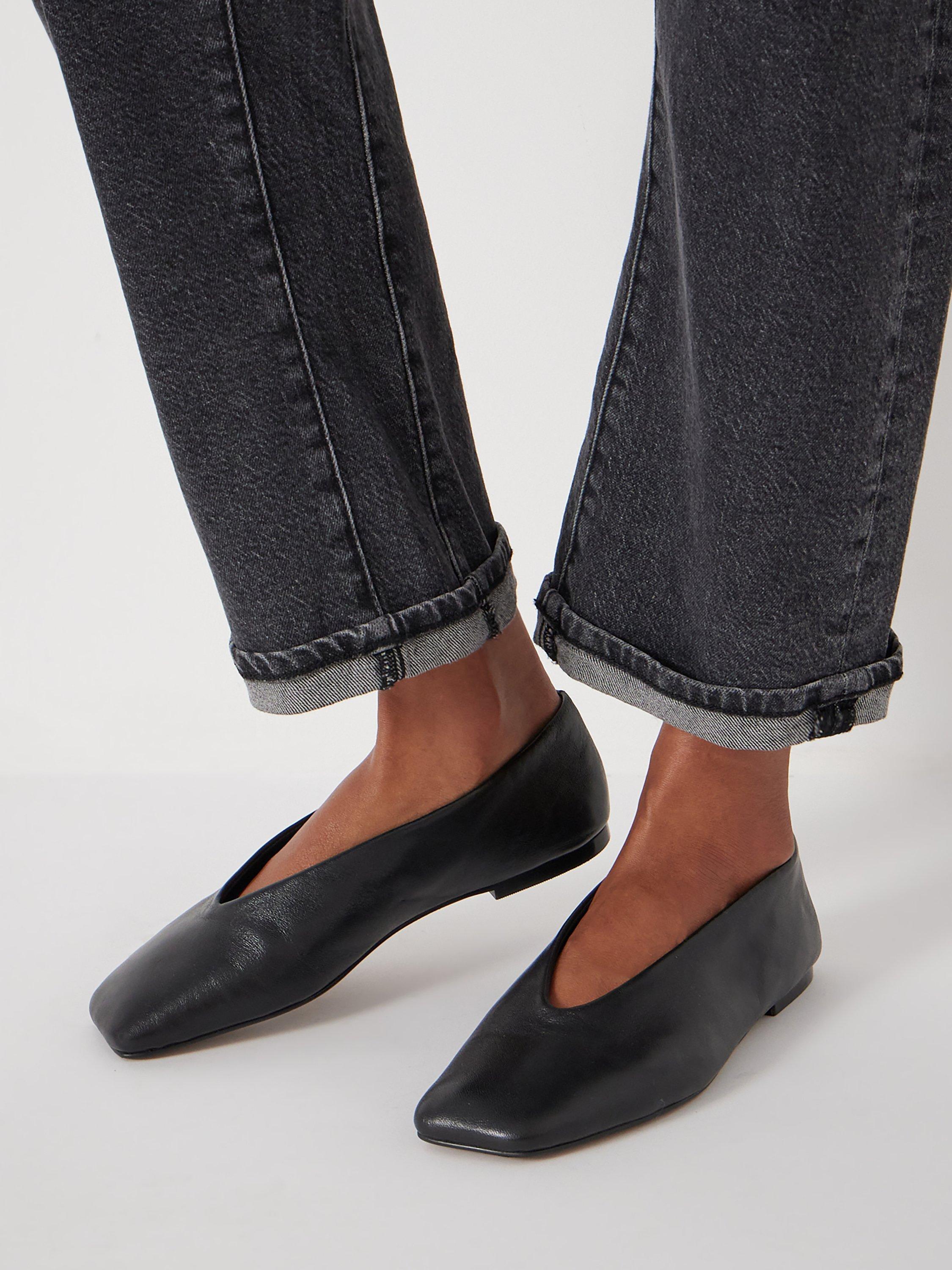 Product image 3 of 5, which shows HUSH Leather Ballet Pumps, Black, 3