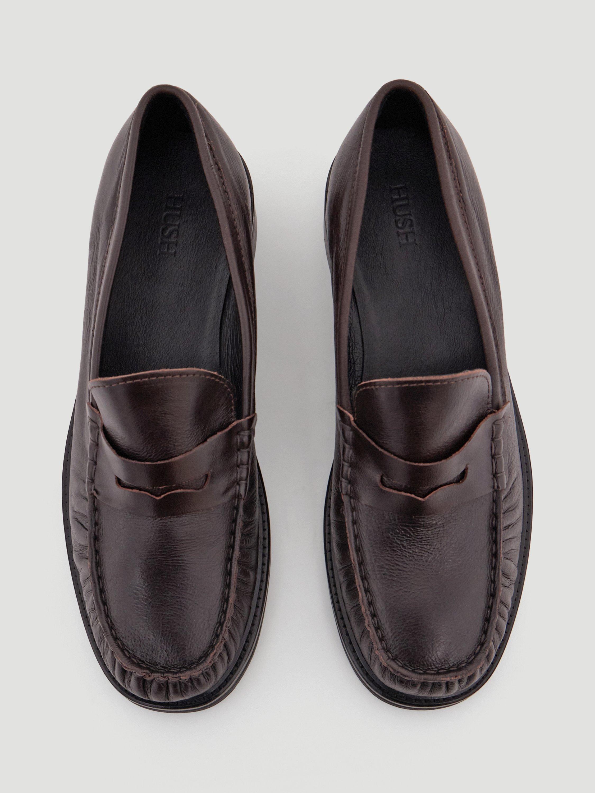 Product image 3 of 5, which shows HUSH Penny Chunky Leather Loafers , Dark Brown, 3