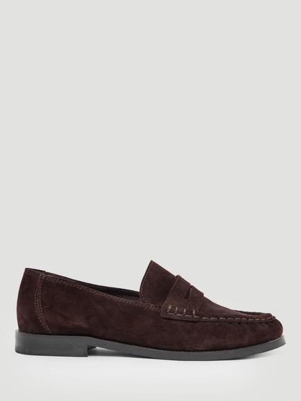 HUSH Suede Almond Toe Loafers, Dark Brown, Dark Brown