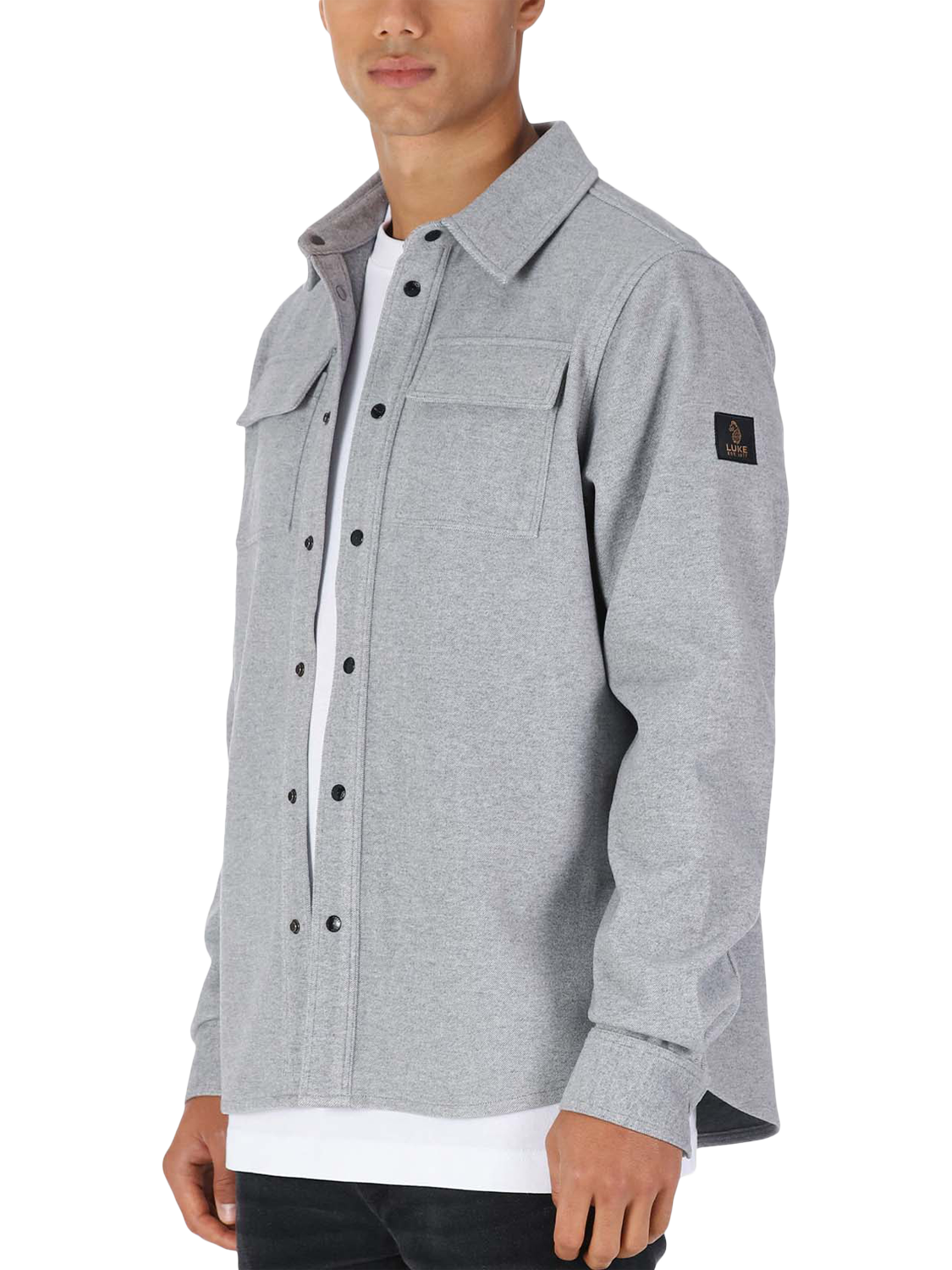 Product image 3 of 6, which shows LUKE 1977 Ettrick Long Sleeve Collar Shirt, Mid Marl Grey, S