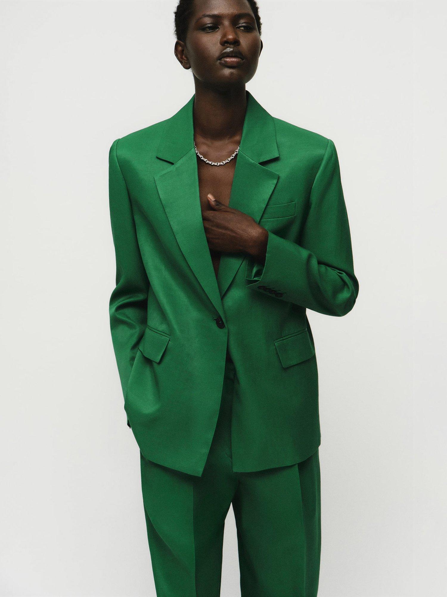 Product image 1 of 5, which shows Mango Otero Satin Finish Blazer, Bright Green, L