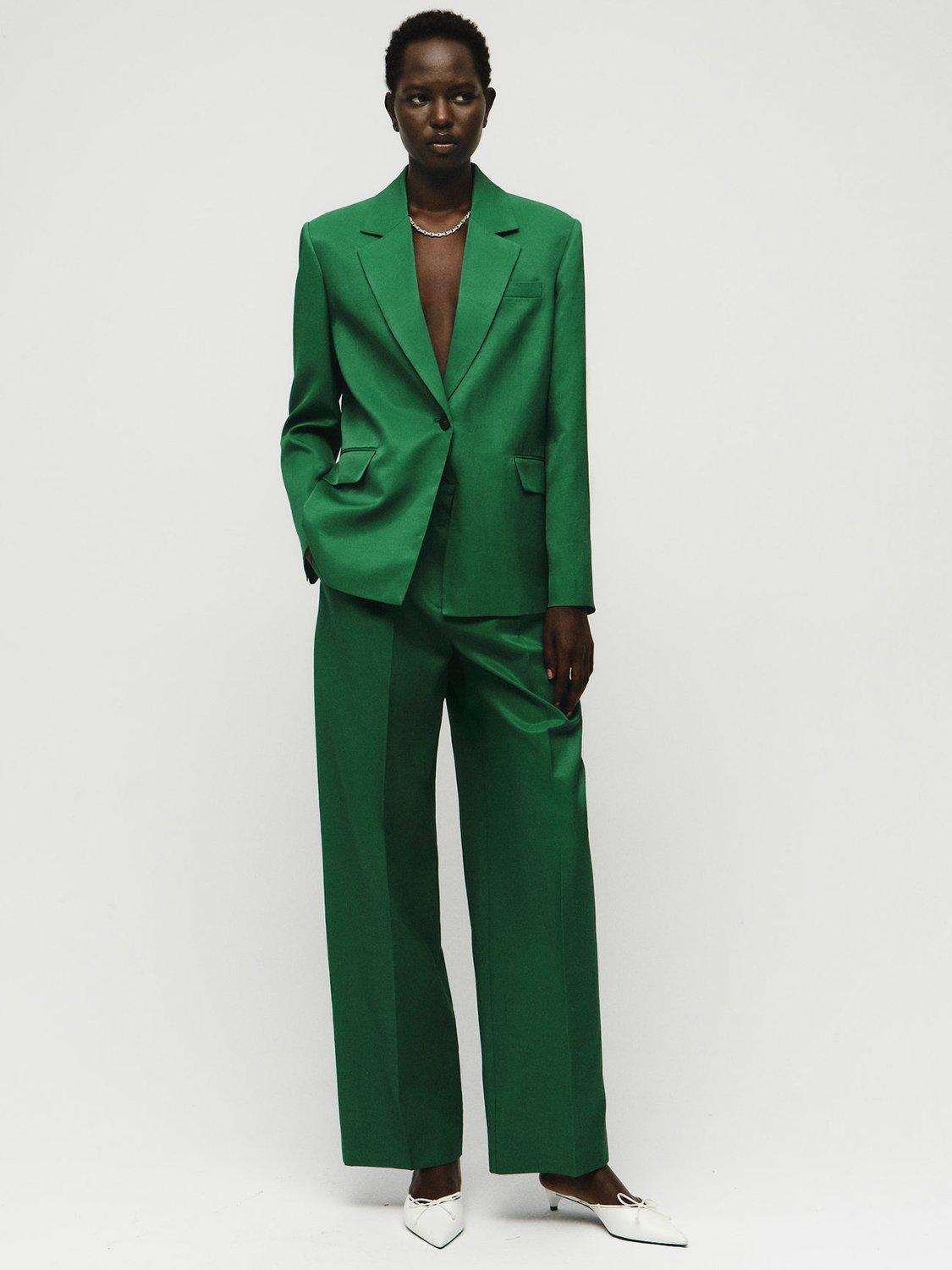Product image 2 of 5, which shows Mango Otero Satin Finish Blazer, Bright Green, L