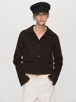 Mango Alex Wool Blend Collar Cropped Jacket, Medium Brown