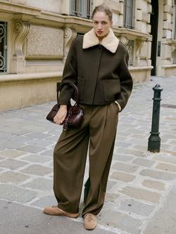 Mango Mus Shearling Collar Jacket - view 2, Khaki