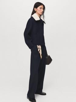 Mango Mus Shearling Collar Jacket - view 2, Navy