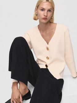 Mango Tonete V-Neck Jacket, Light Beige, Light Beige