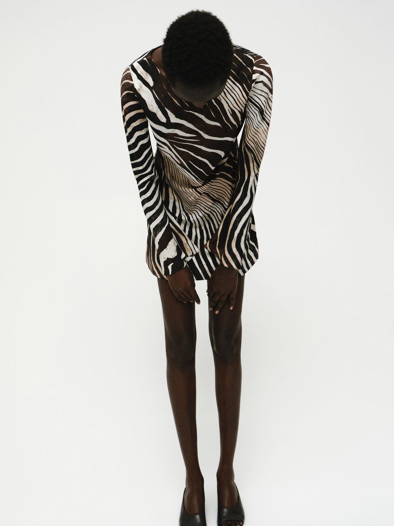 Product image 2 of 8, which shows Mango Alegra Zebra Print Mini Dress, Black, 4
