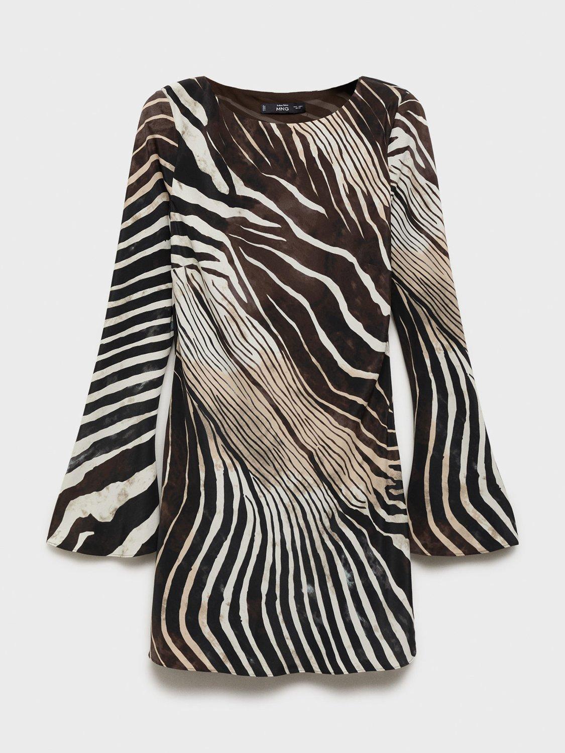 Product image 3 of 8, which shows Mango Alegra Zebra Print Mini Dress, Black, 4