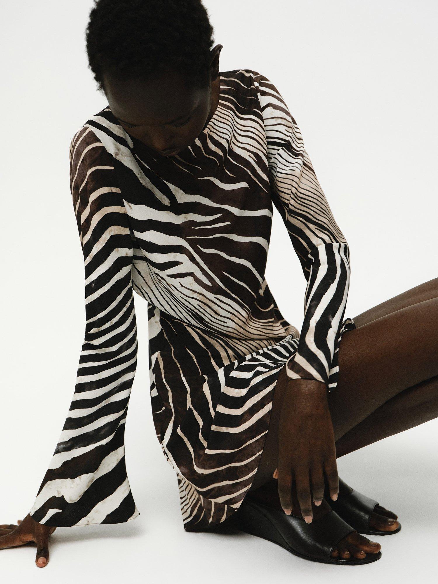 Product image 6 of 8, which shows Mango Alegra Zebra Print Mini Dress, Black, 4