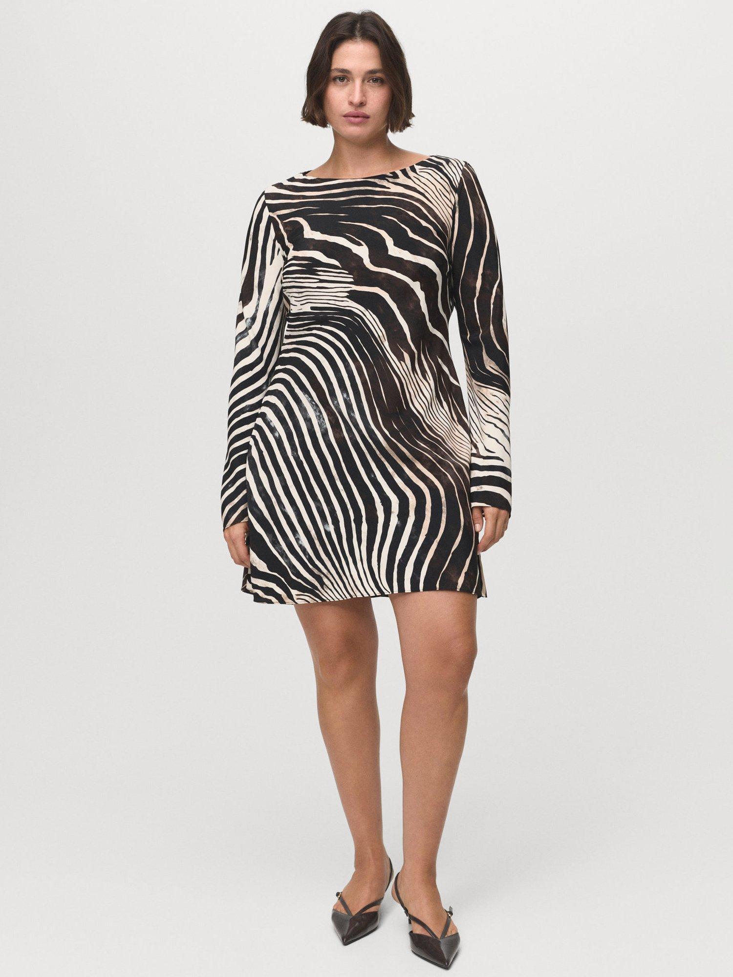 Product image 7 of 8, which shows Mango Alegra Zebra Print Mini Dress, Black, 4